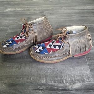 Twisted X Aztec Print Fringe Moccasin